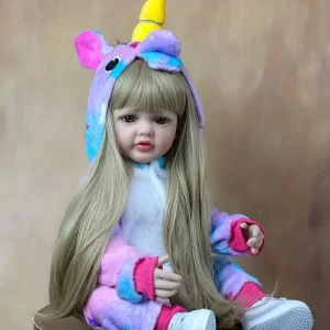 Boneca realista em cabelos loiros e longos e lindo acessórios  55cm Full Silicone